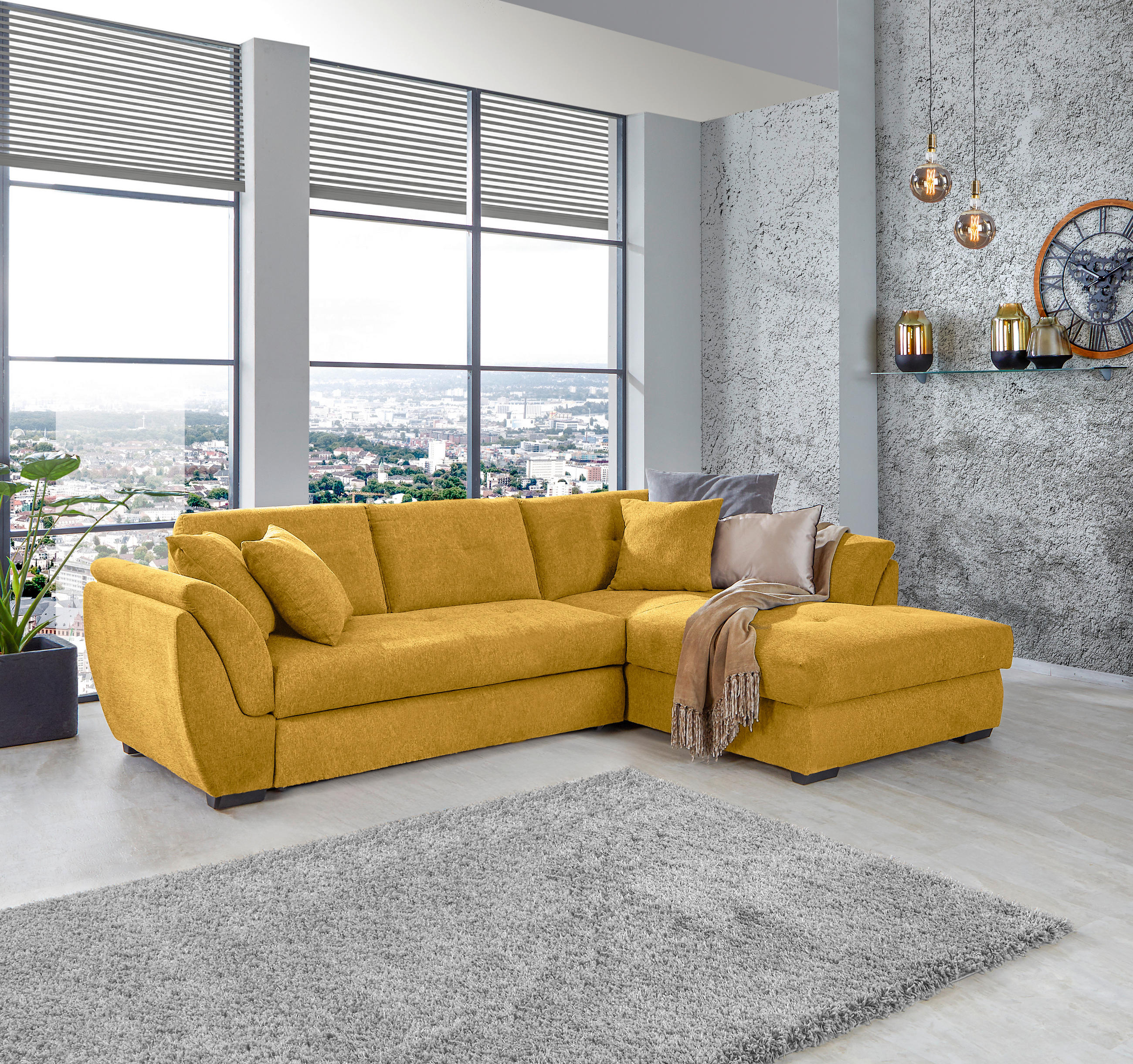 ECKSOFA in Webstoff Gelb  - Gelb/Schwarz, Design, Kunststoff/Textil (278/187cm) - Livetastic