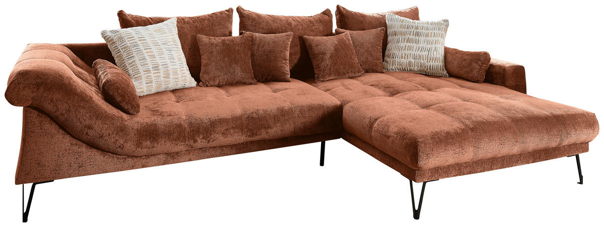 ECKSOFA GARDA Rostfarben Chenille Zierkissen, Rückenkissen, Nierenkissen, Rücken echt  - Rostfarben/Schwarz, KONVENTIONELL, Textil/Metall (310/192cm) - Livetastic
