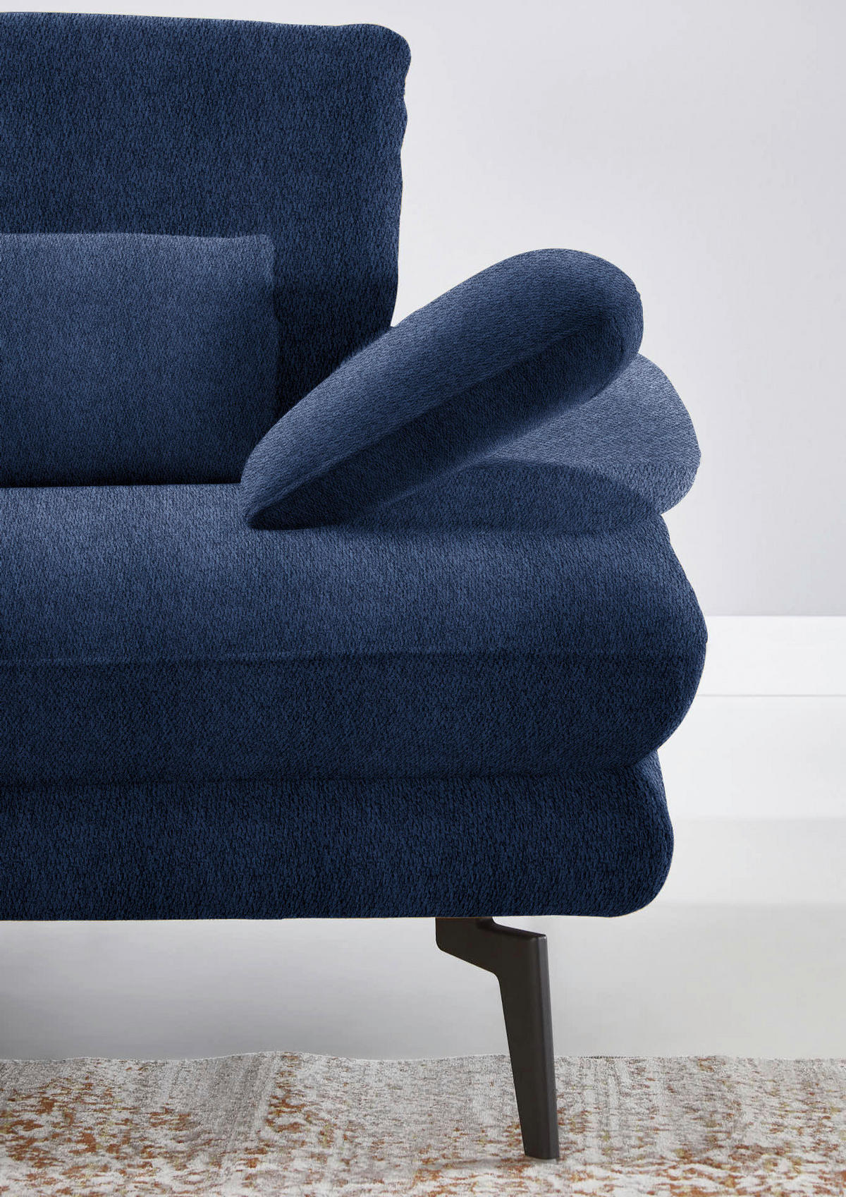 ECKSOFA in Chenille Dunkelblau  - Schwarz/Dunkelblau, Design, Textil/Metall (180/310cm) - Dieter Knoll