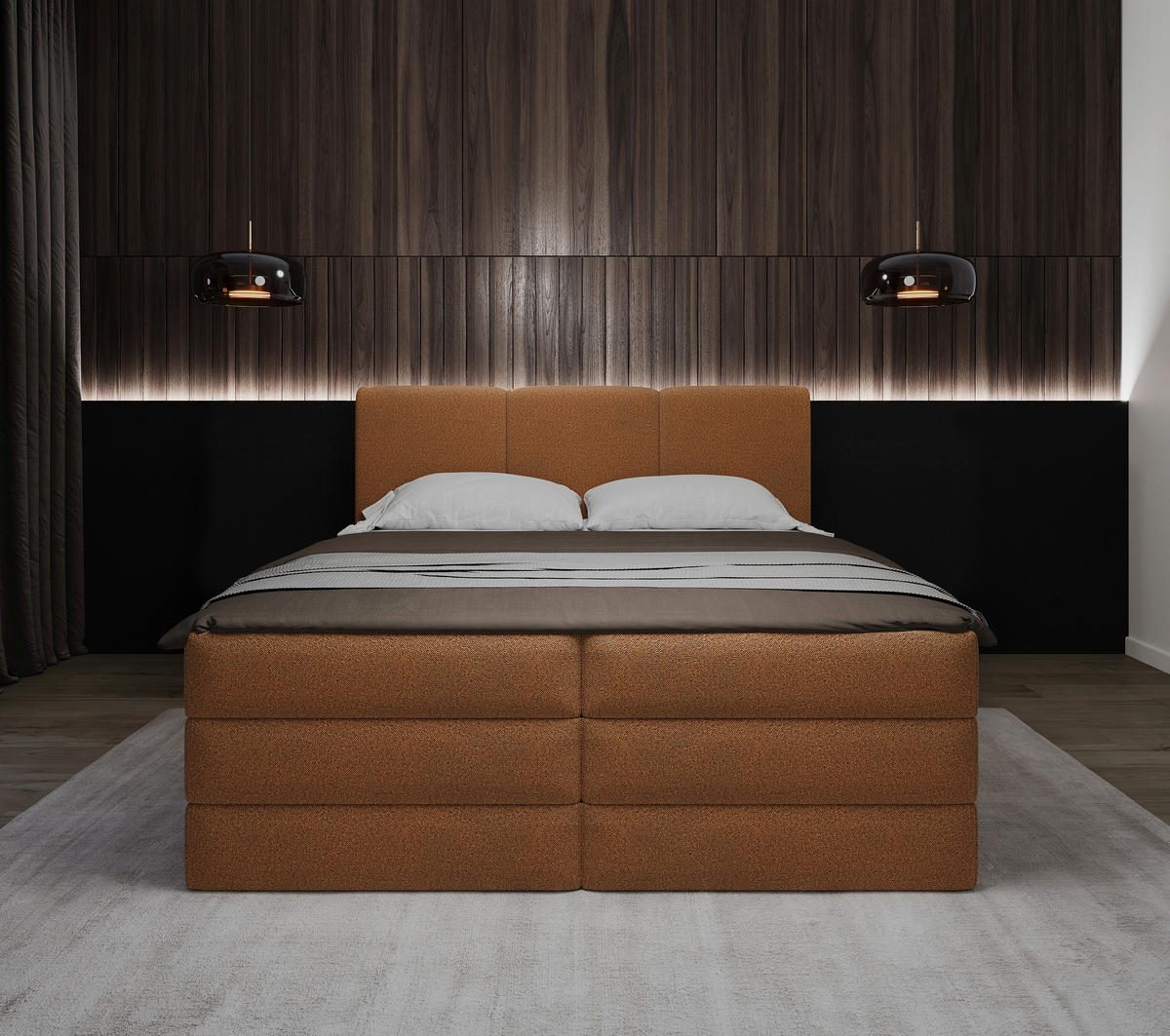 BOXSPRING-ÁGY 160/200 cm  rozsdavörös  - rozsdavörös/fekete, Modern, műanyag/faalapú anyag (160/200cm) - MID.YOU