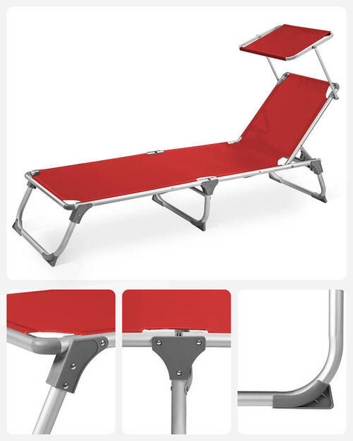 GARTENLIEGE 55/31/193 cm  - Rot/Alufarben, MODERN, Textil/Metall (55/31/193cm) - Modante