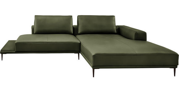 ECKSOFA  in Echtleder Grün  304/201 cm  - Schwarz/Grün, Design, Leder/Metall (304/201cm) - Belluti