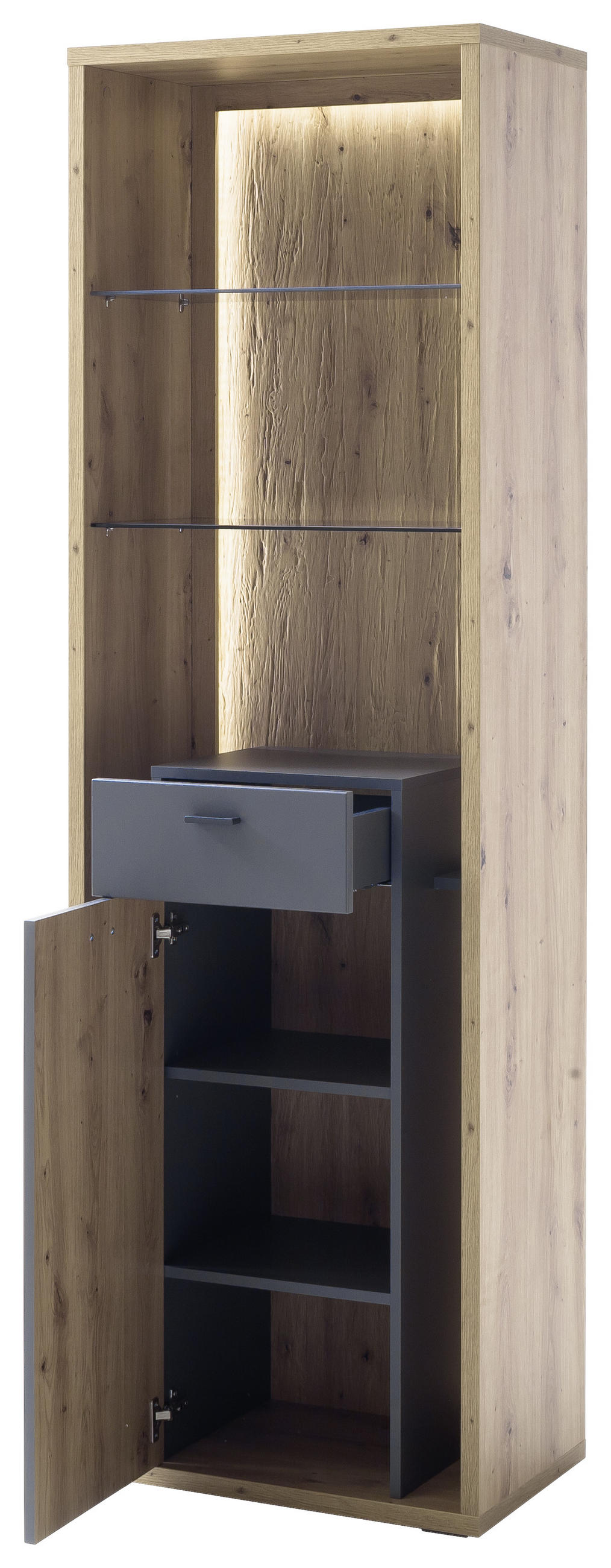 VITRINE in Grau, Eichefarben  - Eichefarben/Grau, Design, Glas/Holzwerkstoff (66/209/40cm) - MID.YOU