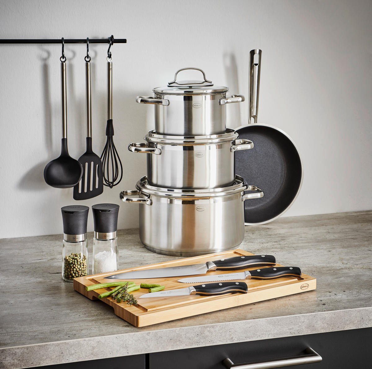 KOCHTOPFSET GOURMET-SET ELEGANCE 13-teilig  - Basics, Metall (37,8/29/59cm) - Rösle