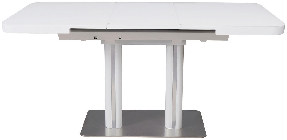 ESSTISCH in Metall, Glas, Holzwerkstoff 120-160/80/76 cm  - Weiss/Edelstahlfarben, Design, Glas/Holzwerkstoff (120-160/80/76cm) - Hom`in