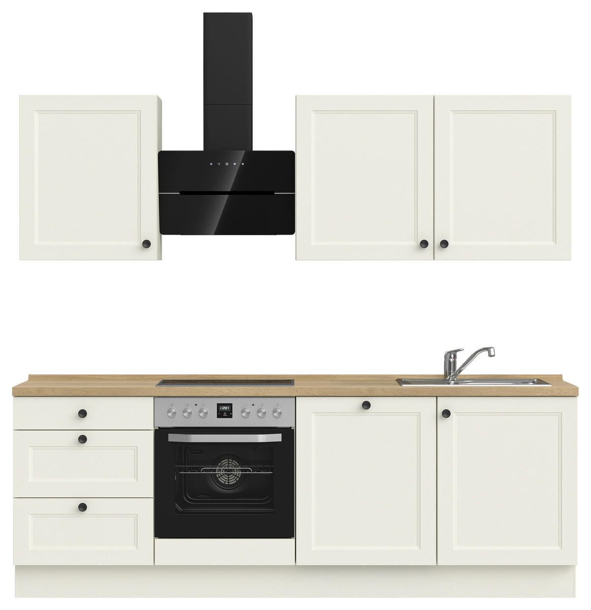 KÜCHENBLOCK 240 cm   in Weiß, Eichefarben  - Eichefarben/Schwarz, MODERN, Holzwerkstoff/Metall (240cm) - Nobilia