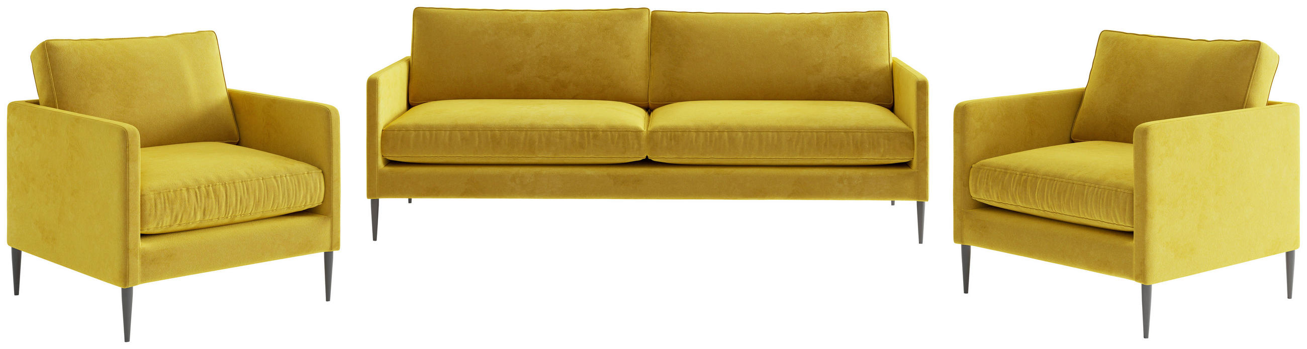 SITZGARNITUR in Flachgewebe Currygelb  - Currygelb/Edelstahlfarben, Design, Textil/Metall (210/80/84cm) - Livetastic
