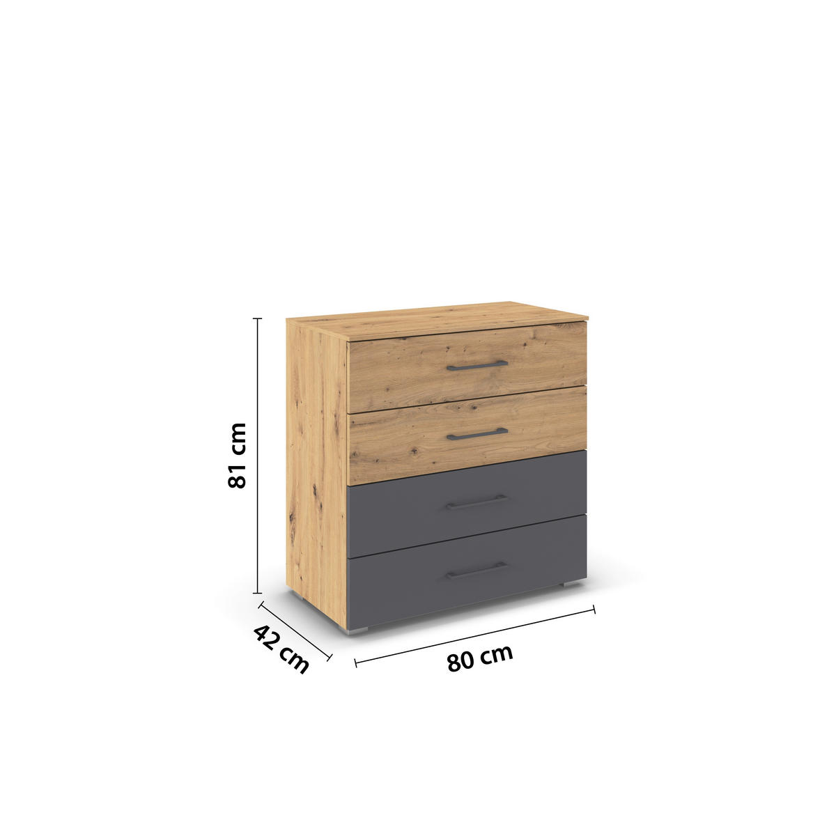 KOMMODE  in 80/81/42 cm  - Eiche Artisan/Grau, MODERN, Holzwerkstoff/Metall (80/81/42cm) - Rauch Möbel