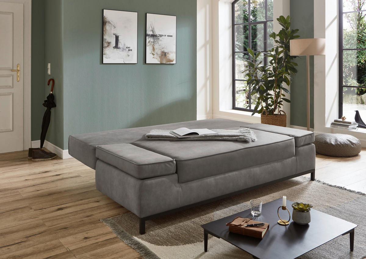 SCHLAFSOFA Mikrofaser Hellgrau  - Hellgrau/Schwarz, KONVENTIONELL, Kunststoff/Textil (202/90/97cm) - Carryhome