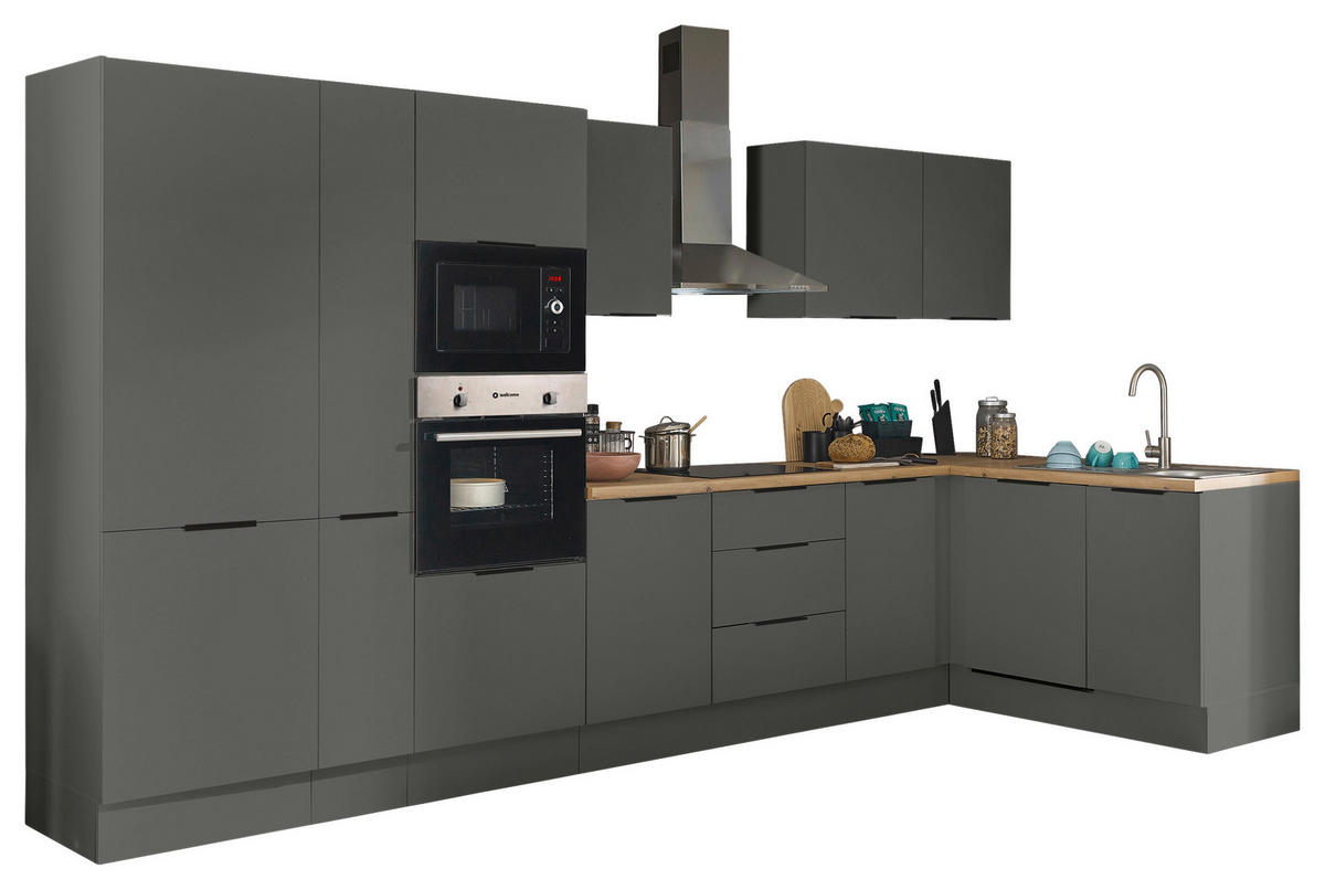 ECKKÜCHE 370/175 cm  in Graphitfarben  - Schwarz/Graphitfarben, Basics, Holzwerkstoff/Metall (370/175cm) - Carryhome