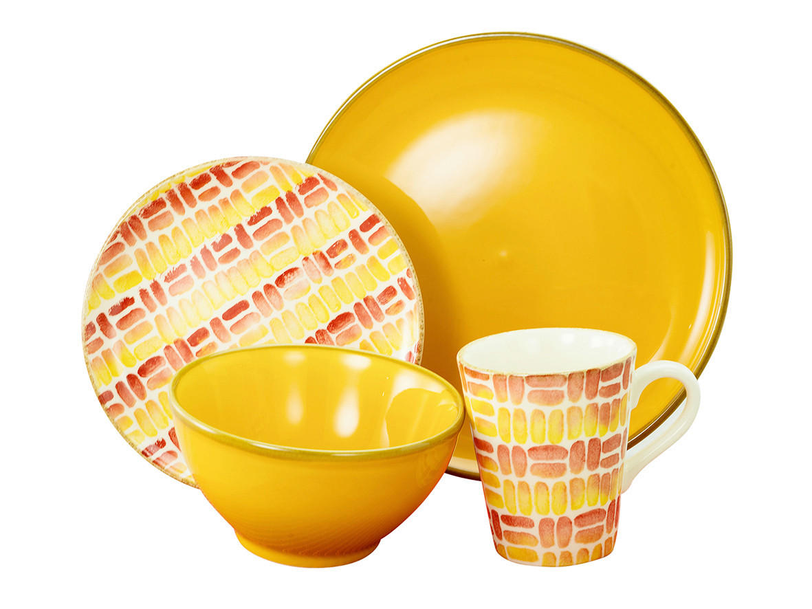 KOMBINOVANÁ SOUPRAVA, 16dílné, pórovina - oranžová/žlutá, Trend, keramika (43,5/26,5/40cm) - Creatable