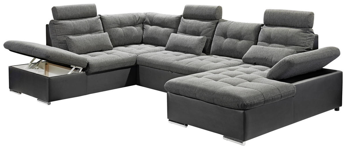 SEDACIA SÚPRAVA, textil, sivá, čierna - čierna/sivá, Design, textil/plast (218/324/170cm) - MID.YOU