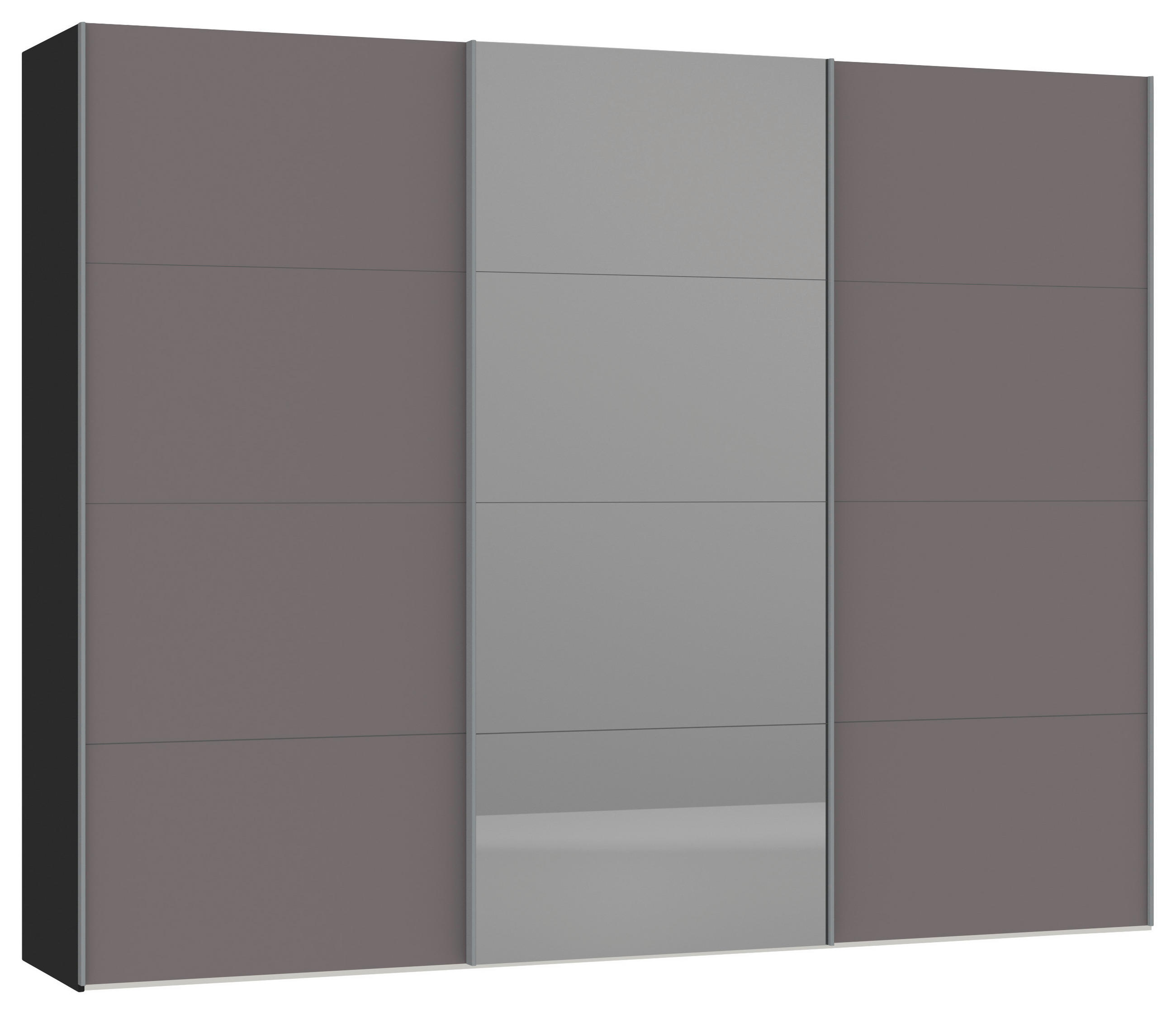 SCHWEBETÜRENSCHRANK 3-türig Schwarz, Dunkelgrau  - Dunkelgrau/Silberfarben, Design, Glas/Holzwerkstoff (303/236/65cm) - Jutzler