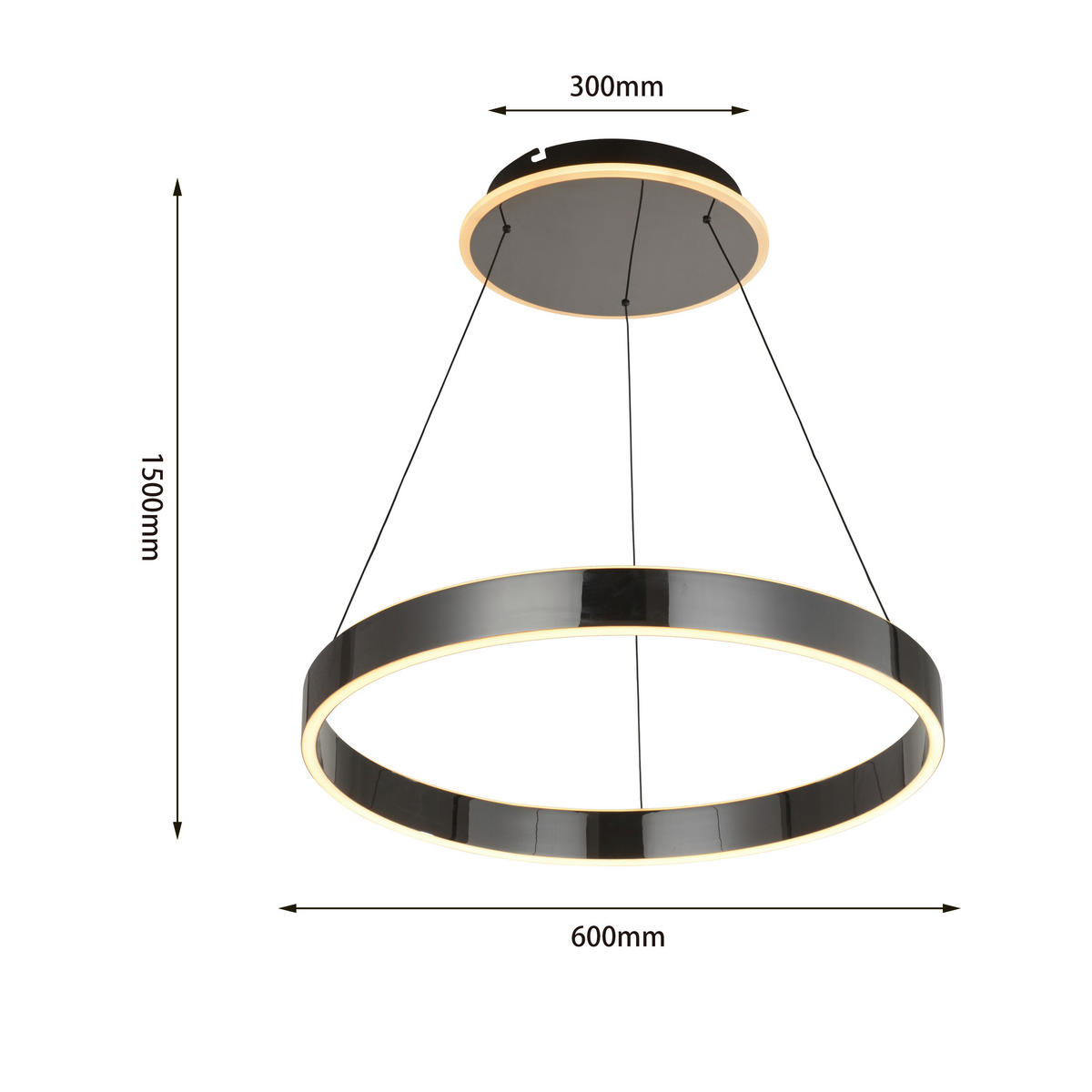 LED-HÄNGELEUCHTE 60/150 cm  - Schwarzchrom, Design, Metall (60/150cm)