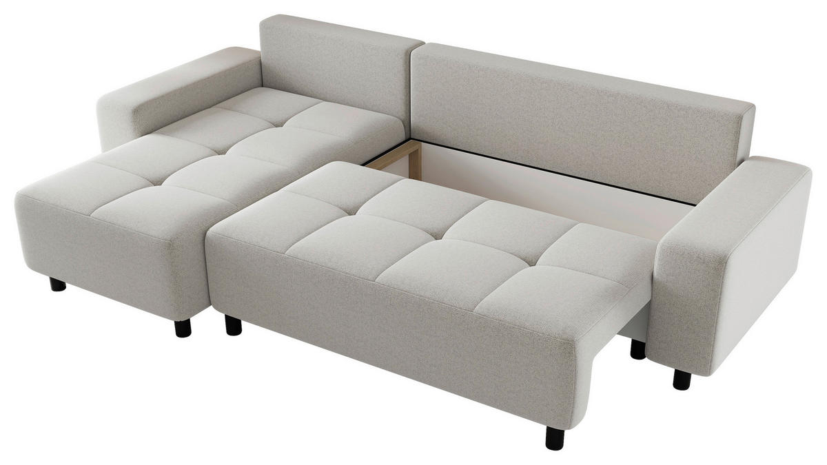 ECKSOFA Elfenbein Jacquard Zierkissen, Rückenkissen, Bettkasten, Schlaffunktion, Rücken echt, Liegefläche im Originalstoff  - Elfenbein/Schwarz, MODERN, Kunststoff/Textil (144/246cm) - Carryhome