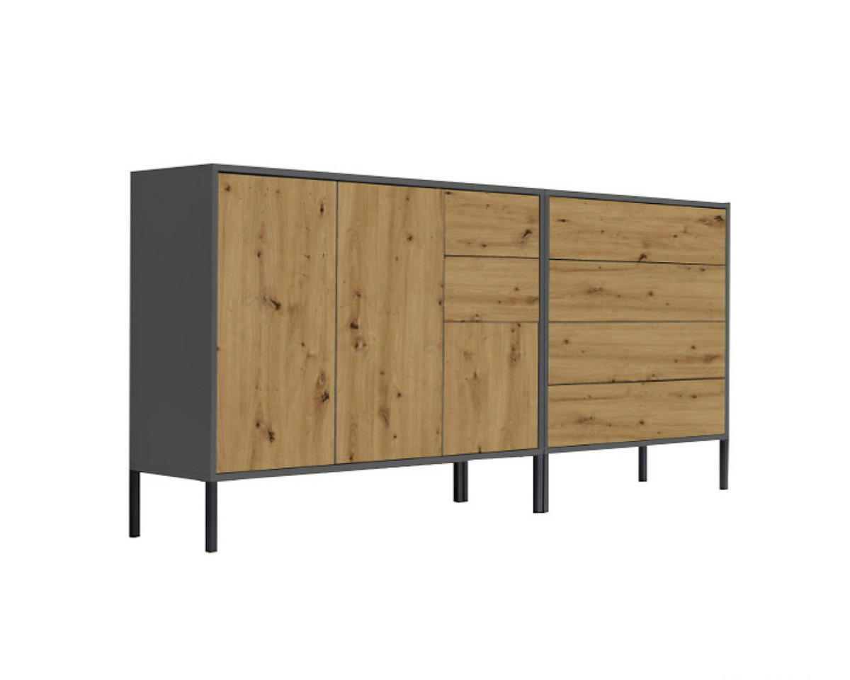 SIDEBOARD  in 184,5/86/33 cm  - Anthrazit/Eiche Artisan, MODERN, Holzwerkstoff (184,5/86/33cm) - MID.YOU