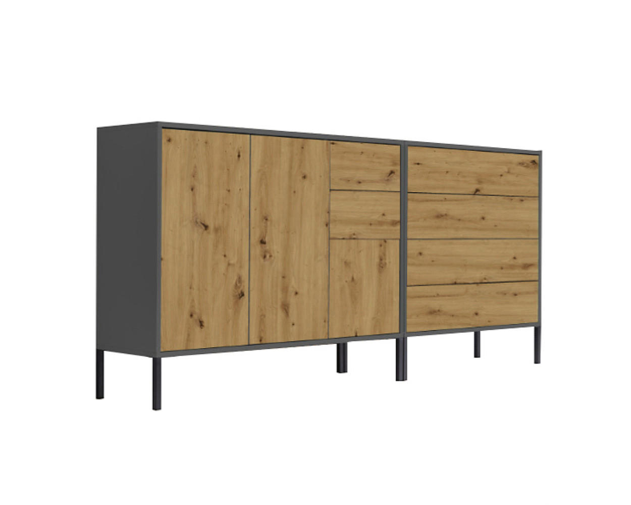 Mid.you Sideboard Anthrazit, Eiche Artisan 184.5x86x33 cm