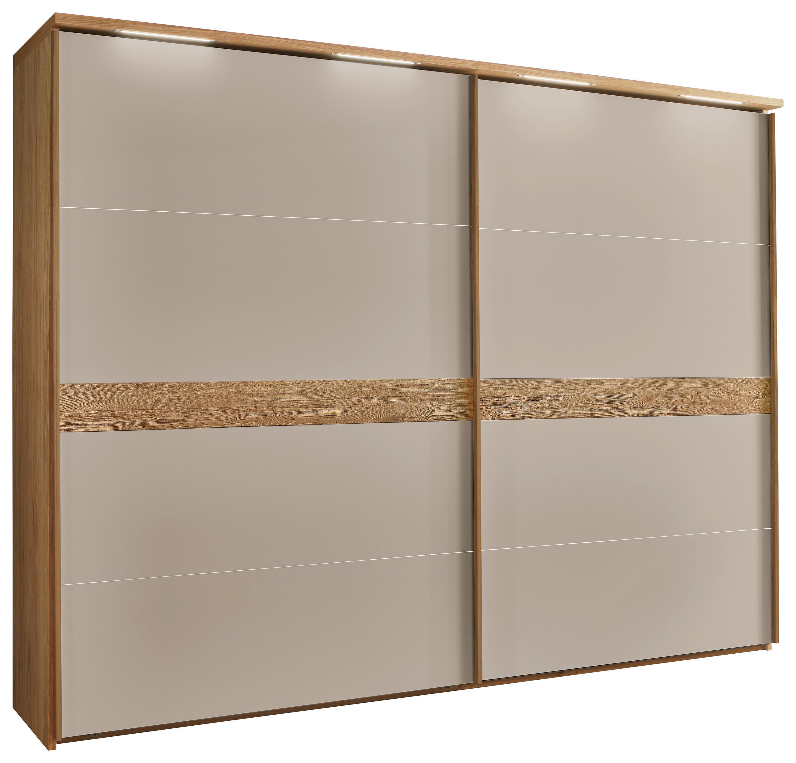 SCHWEBETÜRENSCHRANK  in Taupe, Eichefarben  - Taupe/Eichefarben, Basics, Holz/Holzwerkstoff (301,3/230,4/68cm) - Novel