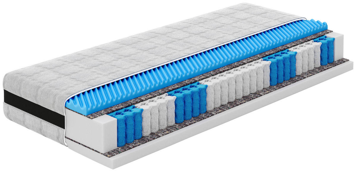 TASCHENFEDERKERNMATRATZE 180/200 cm, Höhe ca.: 26 cm, H2 = mittel, 7-Zonen - Grau, Basics, Textil (180/200cm) - Esposa