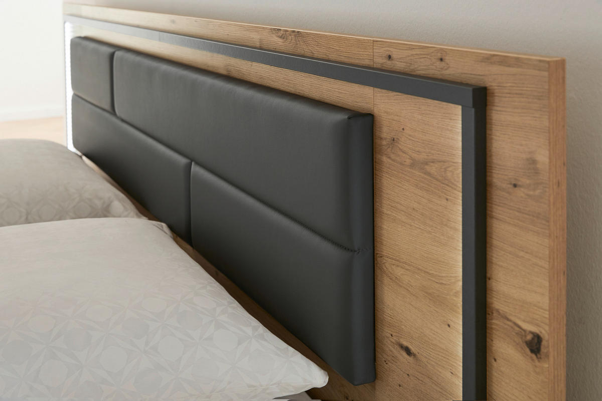 POSTELJNA GARNITURA  180 cm  x  200 cm , tekstil, leseni material siva, barve hrasta  - siva/barve hrasta, Design, tekstil/leseni material (180/200cm) - Hom`in