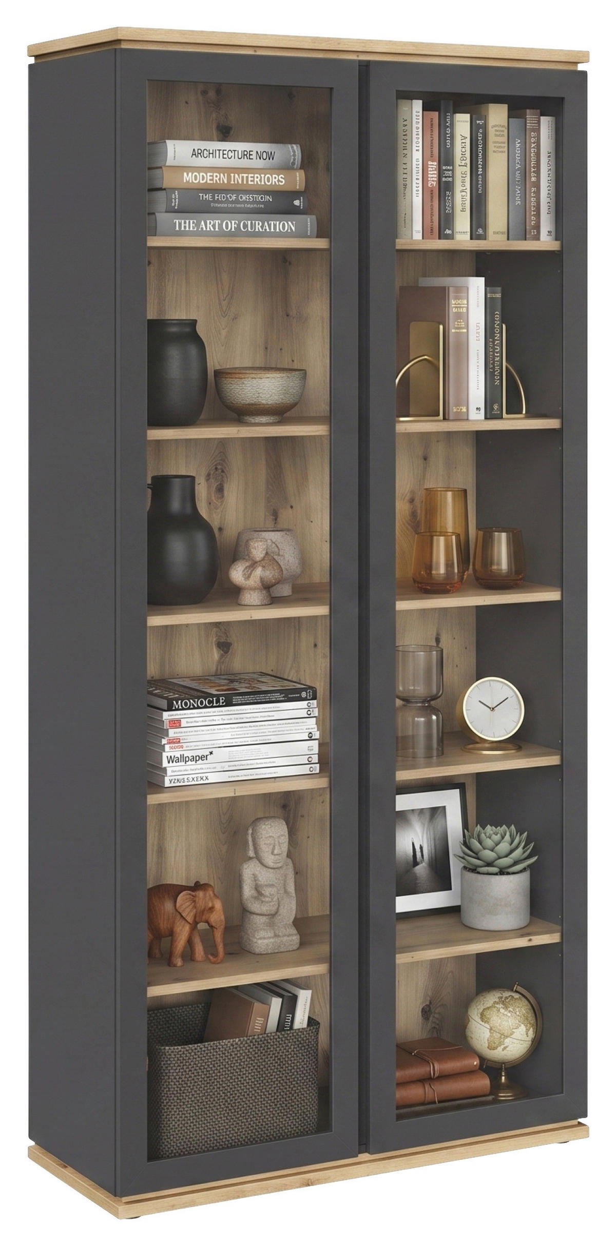 VITRINE  in Anthrazit, Eiche Artisan  - Anthrazit/Eiche Artisan, KONVENTIONELL, Holzwerkstoff (94/201/38cm) - Xora