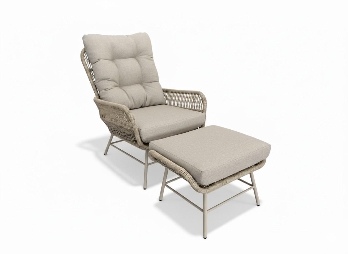 GARTENSESSEL-SET Metall, Kunststoff, Textil Weiss, Champagner  - Weiss/Champagner, Modern, Kunststoff/Textil (72/96/139cm) - Tierra Outdoor