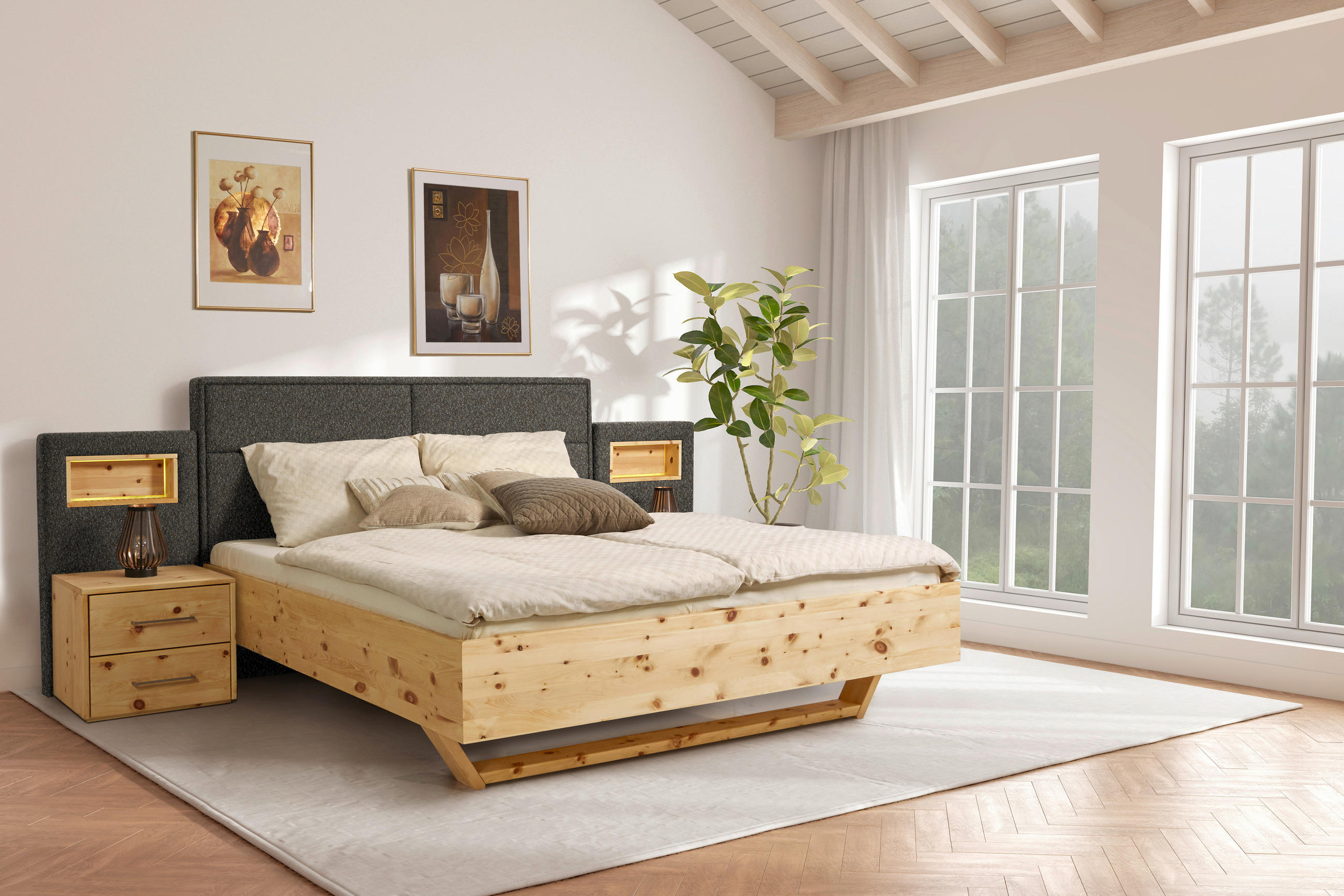 BETT 180/200 cm  in Zirbelkieferfarben, Dunkelbraun   - Zirbelkieferfarben/Dunkelbraun, Natur, Holz/Textil (180/200cm) - Valnatura