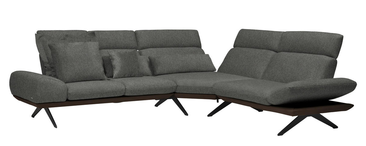 ECKSOFA Chenille, Flachgewebe Braun, Graubraun  - Graubraun/Schwarz, Design, Textil/Metall (270/239cm) - Koinor
