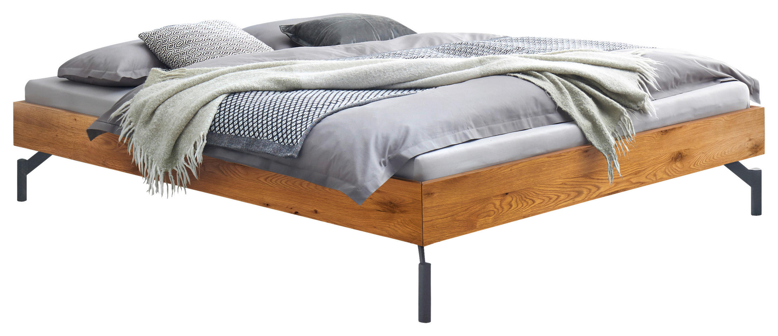 BETT 140/200 cm,  in Wildeiche  - Wildeiche/Schwarz, Design, Holz/Metall (140/200cm) - Hasena