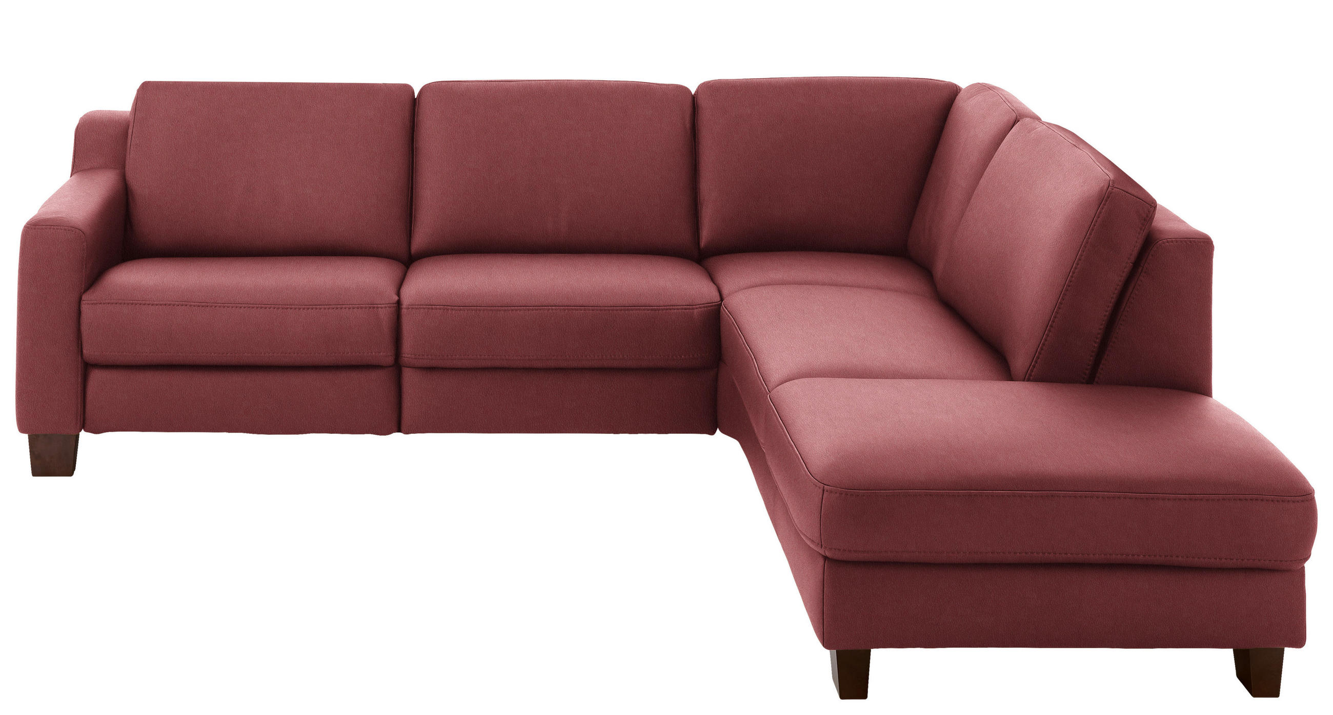 ECKSOFA in Echtleder Dunkelrot  - Eichefarben/Dunkelrot, Design, Leder/Holz (259/235cm) - Valdera