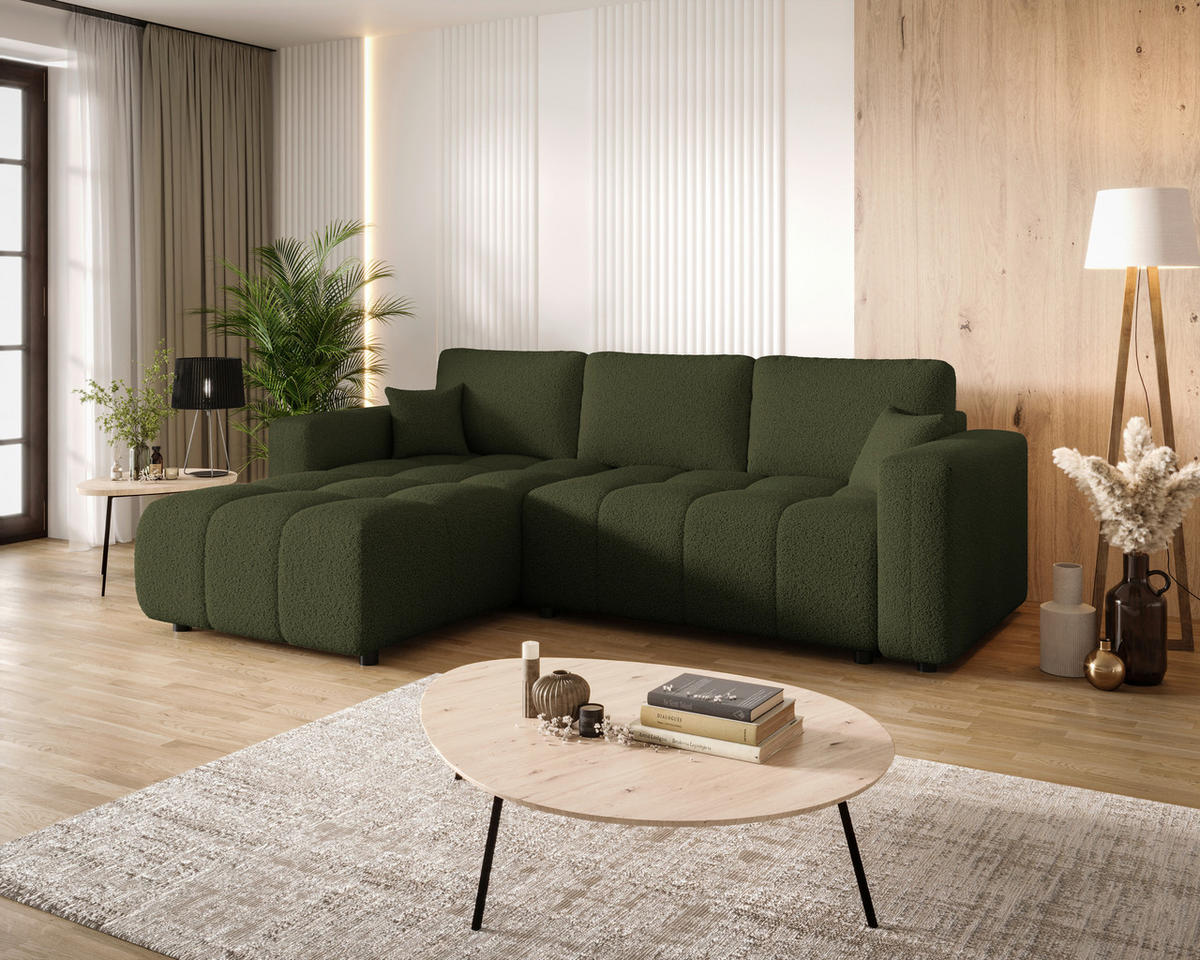ECKSOFA  in Bouclé Grün  - Schwarz/Grün, MODERN, Kunststoff/Textil (190/280cm) - Carryhome
