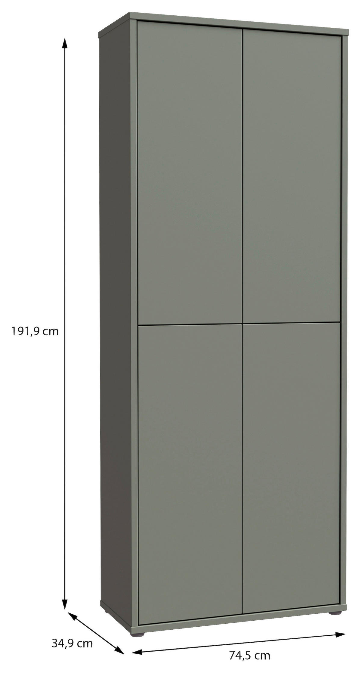 SKOSKÅP  i 74,5/191,9/34,9 cm  - grå/salviagrön, Basics, trämaterial/plast (74,5/191,9/34,9cm) - Xora