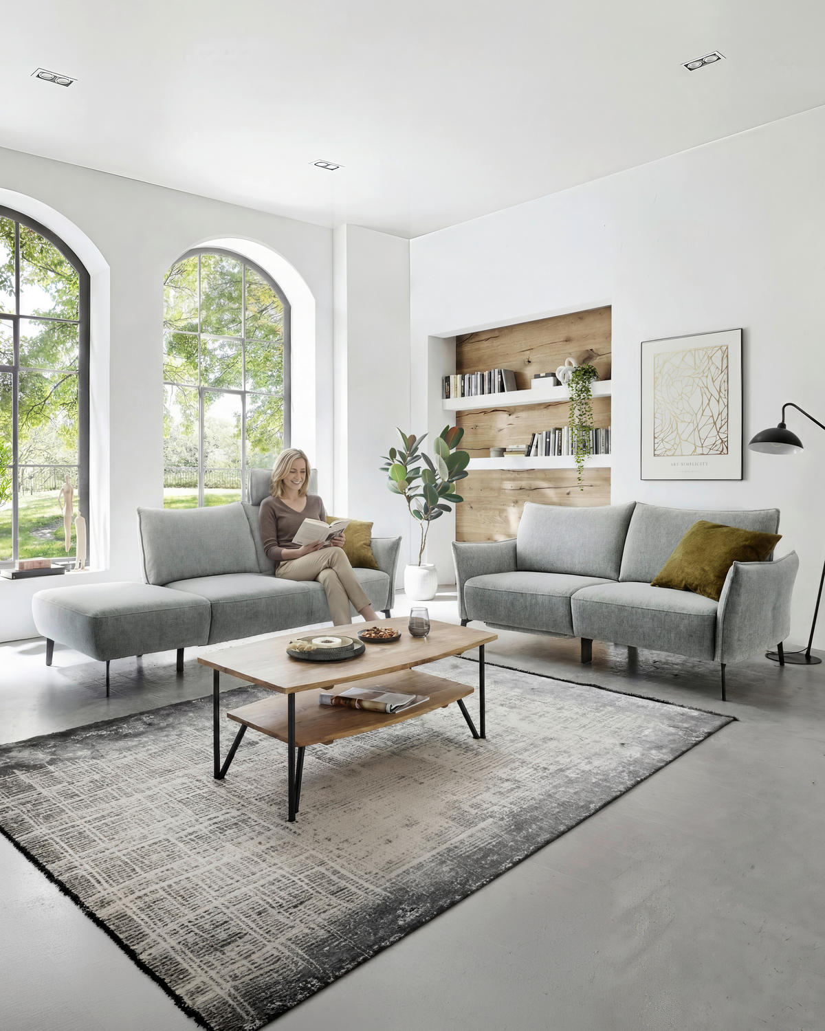 3-SITZER-SOFA Chenille Hellgrau  - Hellgrau/Schwarz, Konventionell, Textil/Metall (184/90/92cm) - Elegando
