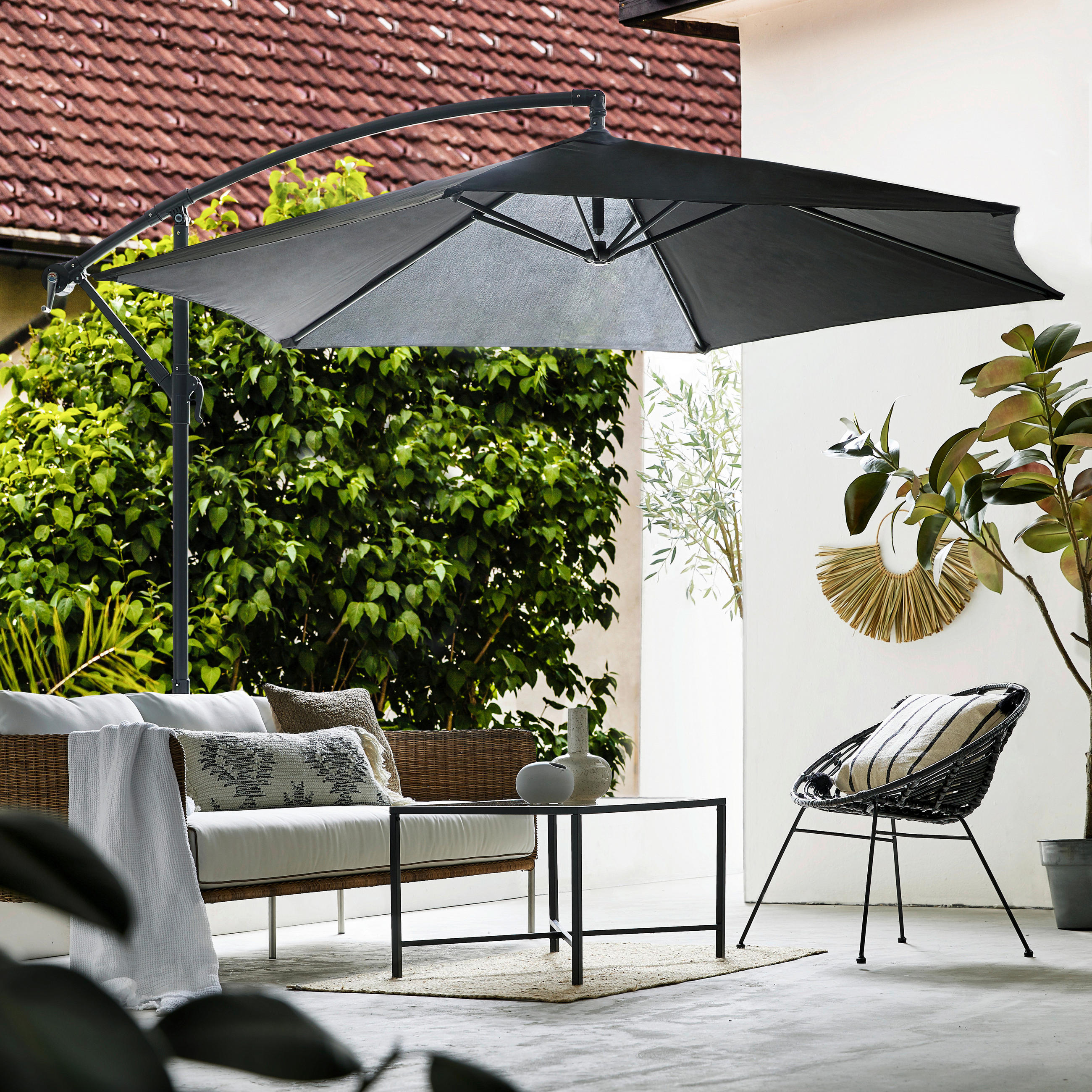 Habitat Et Jardin Ampelschirm Sun 3 – 3x3 M, Schwarz, Aluminiumgestell, Polyester 200 G/m²