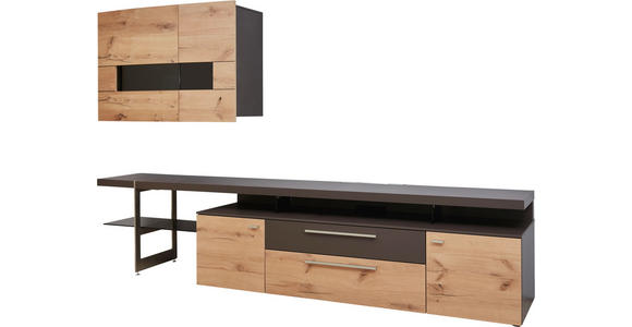 WOHNWAND in Braun, Eichefarben - Edelstahlfarben/Eichefarben, Design, Glas/Holz (295/181/56cm) - Dieter Knoll