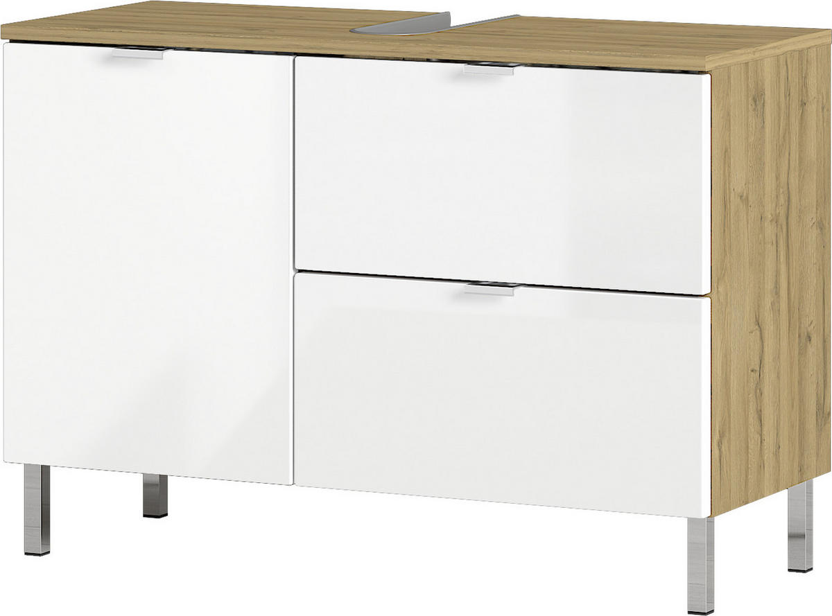 WASCHBECKENUNTERSCHRANK 80/56/34 cm  - Chromfarben/Eichefarben, KONVENTIONELL, Holzwerkstoff/Metall (80/56/34cm) - Germania