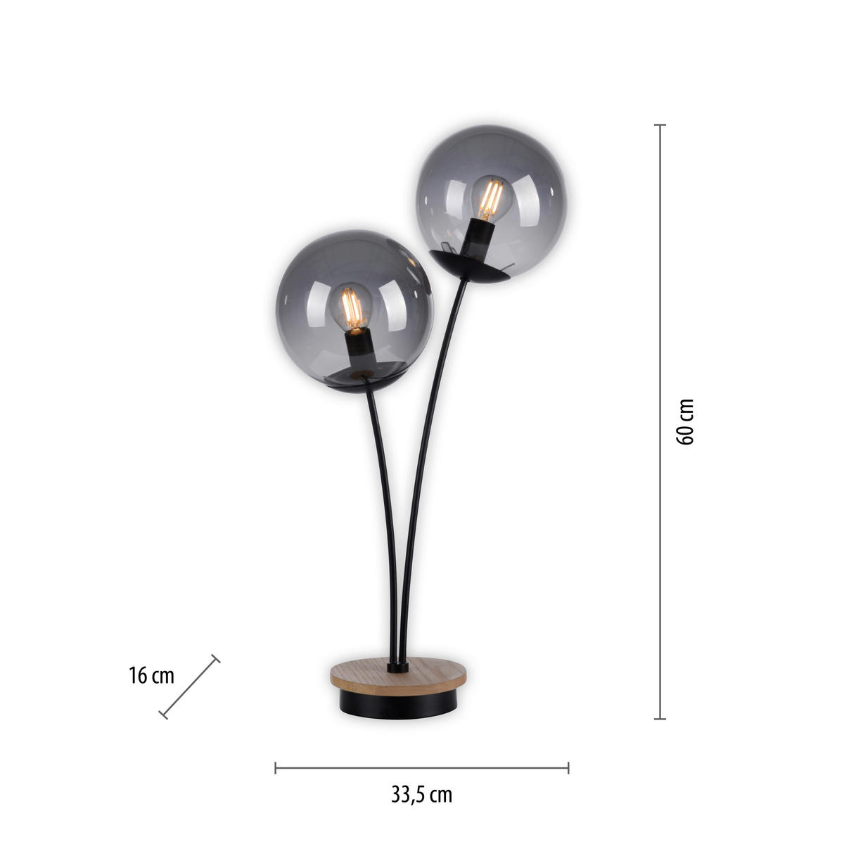 TISCHLEUCHTE 33,5/16/60 cm   - Schwarz, Natur, Glas/Holz (33,5/16/60cm)