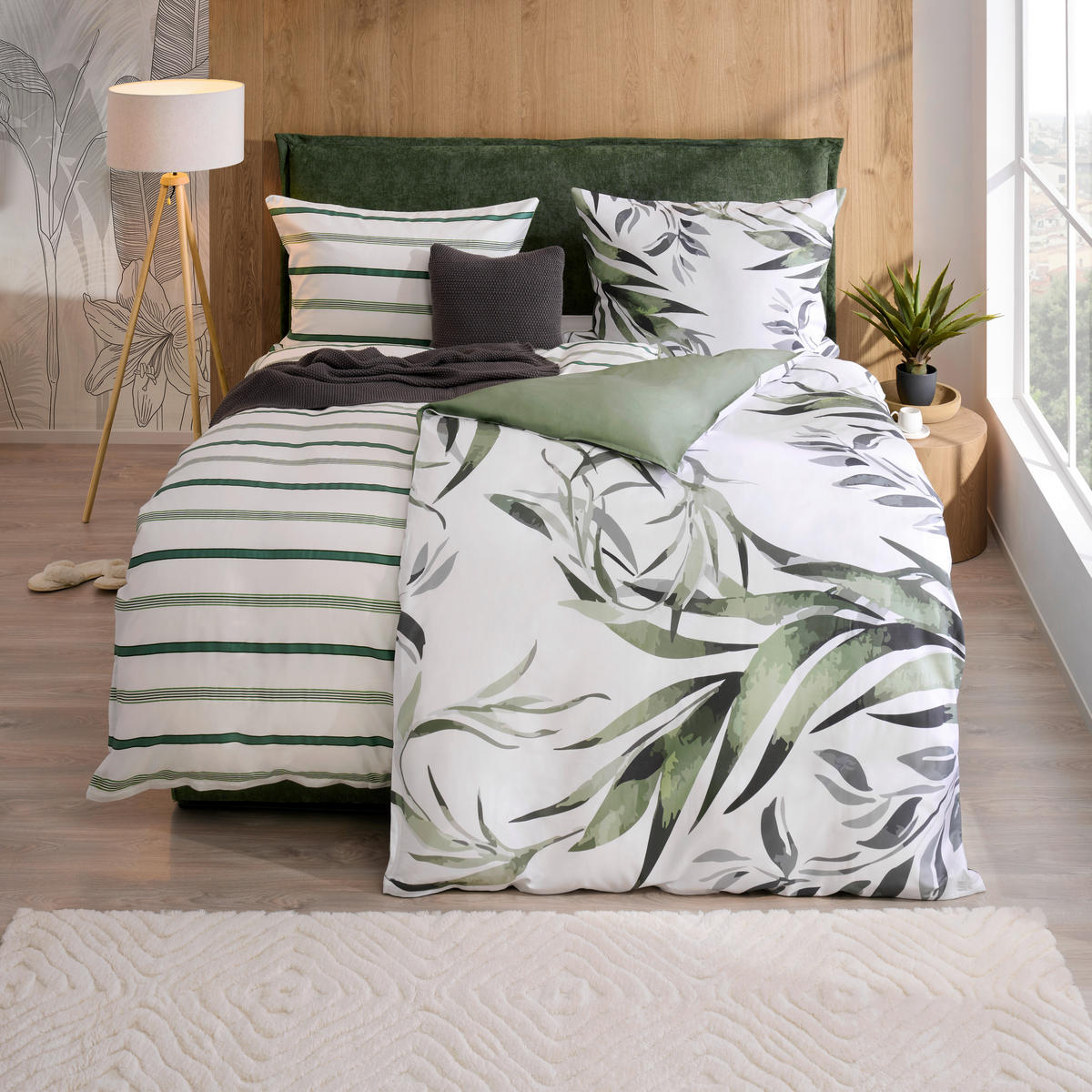 WENDEBETTWÄSCHE Satin 140/200 cm  - Grün, KONVENTIONELL, Textil (140/200cm) - Novel