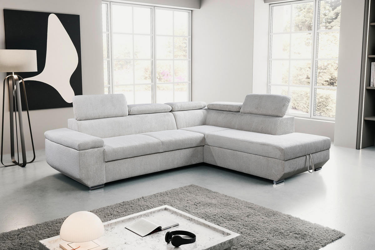 ECKSOFA LARS I Creme Cord  - Chromfarben/Creme, Design, Kunststoff/Textil (215/264cm) - Livetastic