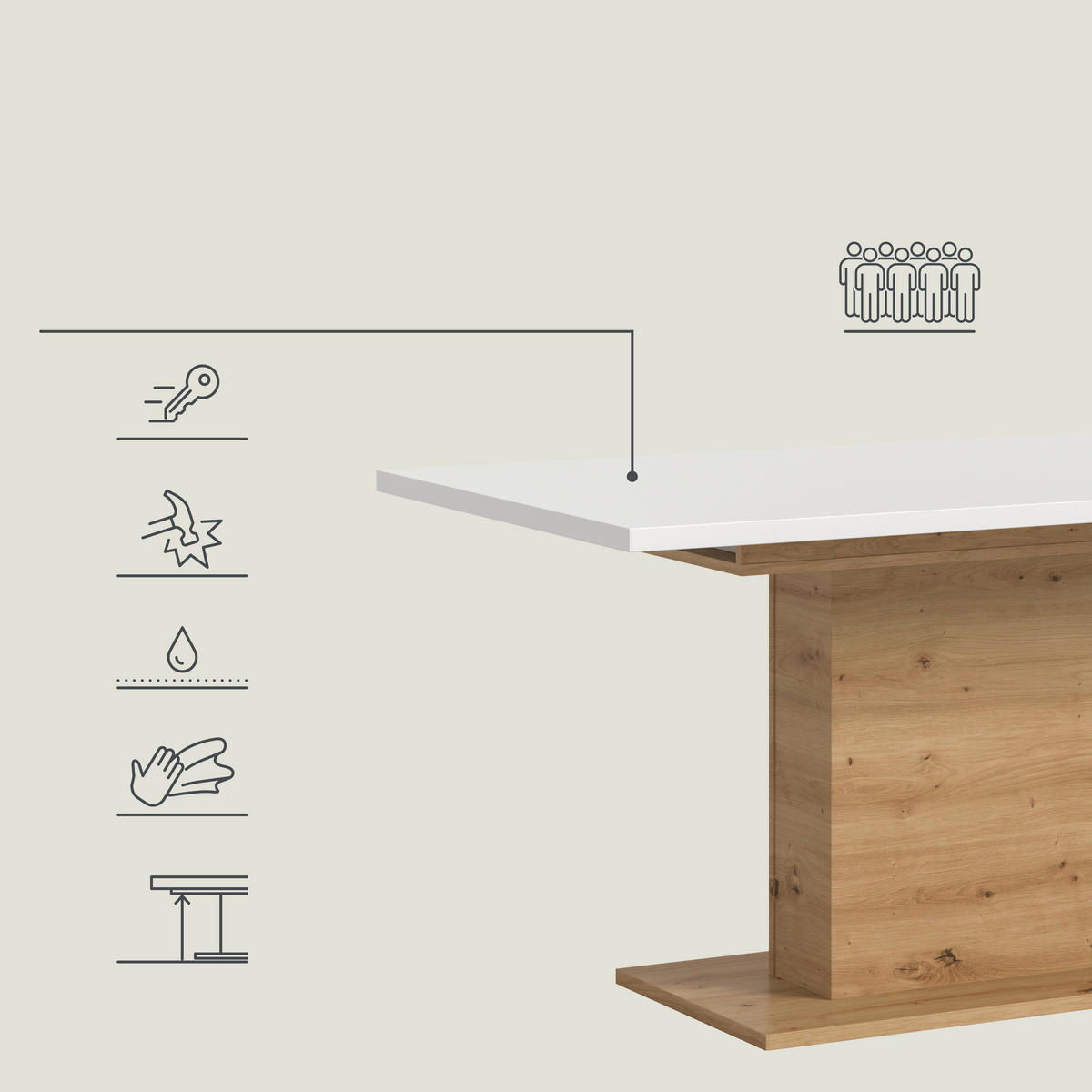 AUSZIEHTISCH matériau de bois  - chêne artisan/blanc, Konventionell, matériau de bois (150-190/76/90cm) - MID.YOU