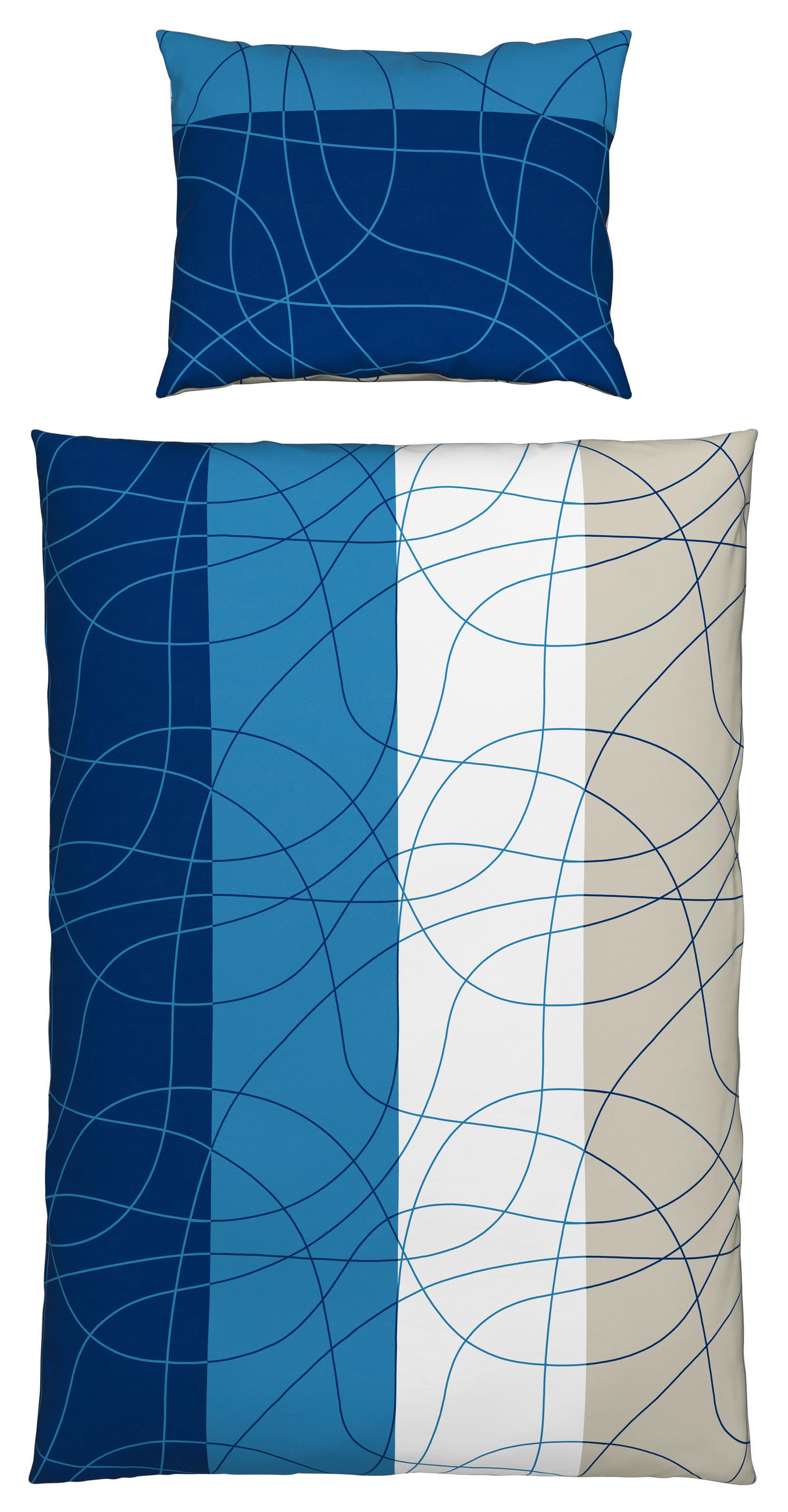 Cretonne Bettwäsche 140x200 cm Julia Baumwolle Blau/Weiß/Grau