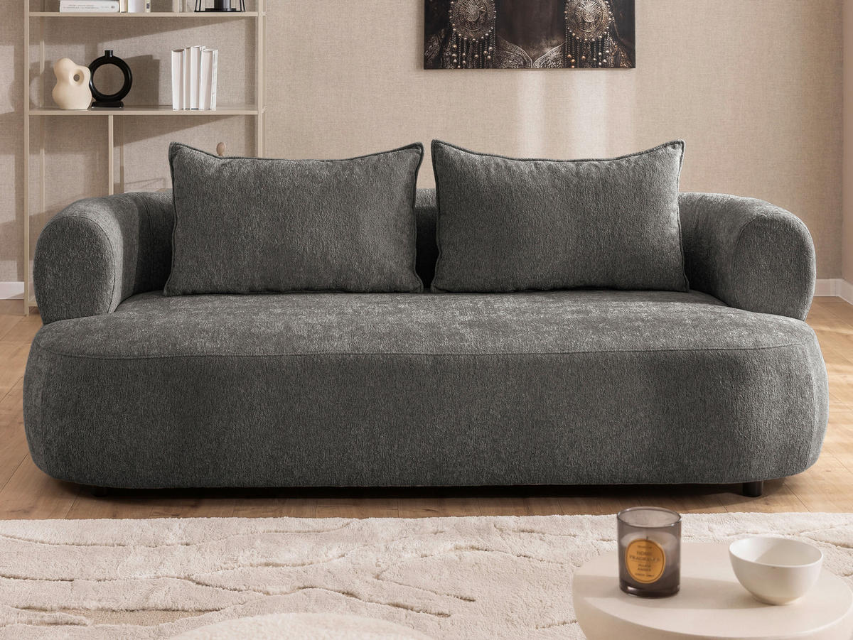 3-SITZER-SOFA Chenille Anthrazit  - Anthrazit/Schwarz, Design, Kunststoff/Textil (200/76/96cm) - Livetastic