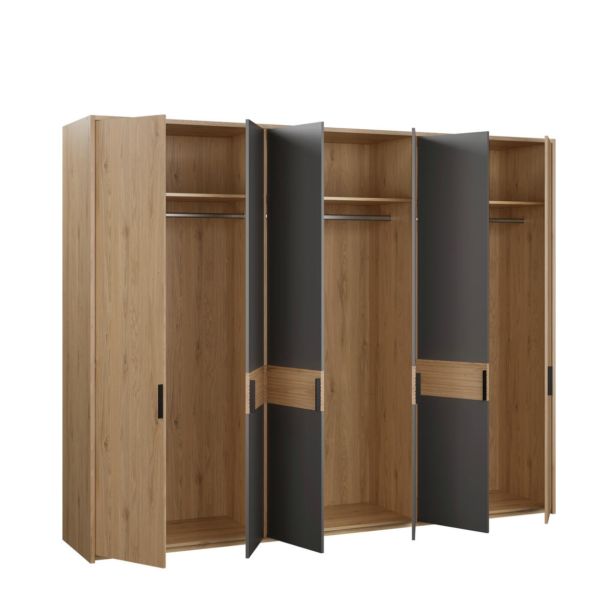 ORMAR S KLASIČNIM VRATIMA siva, prirodne boje   - siva/boje hrasta, Moderno, drvni materijal/metal (265,7/210,5/54,4cm) - Hom`in