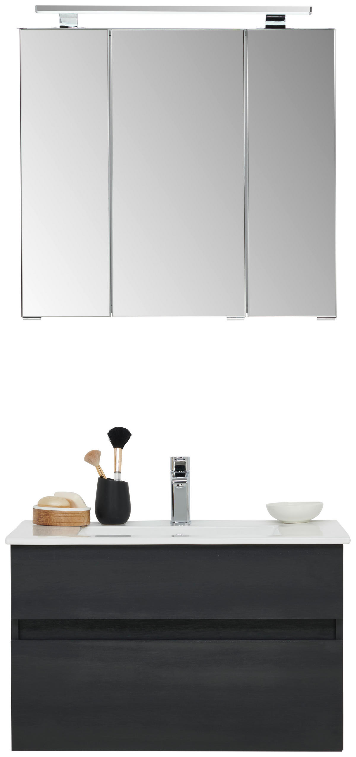 BADEZIMMER 3-teilig  in 72 cm  - Weiss/Schwarz, Design, Keramik/Holzwerkstoff (72cm) - Novel