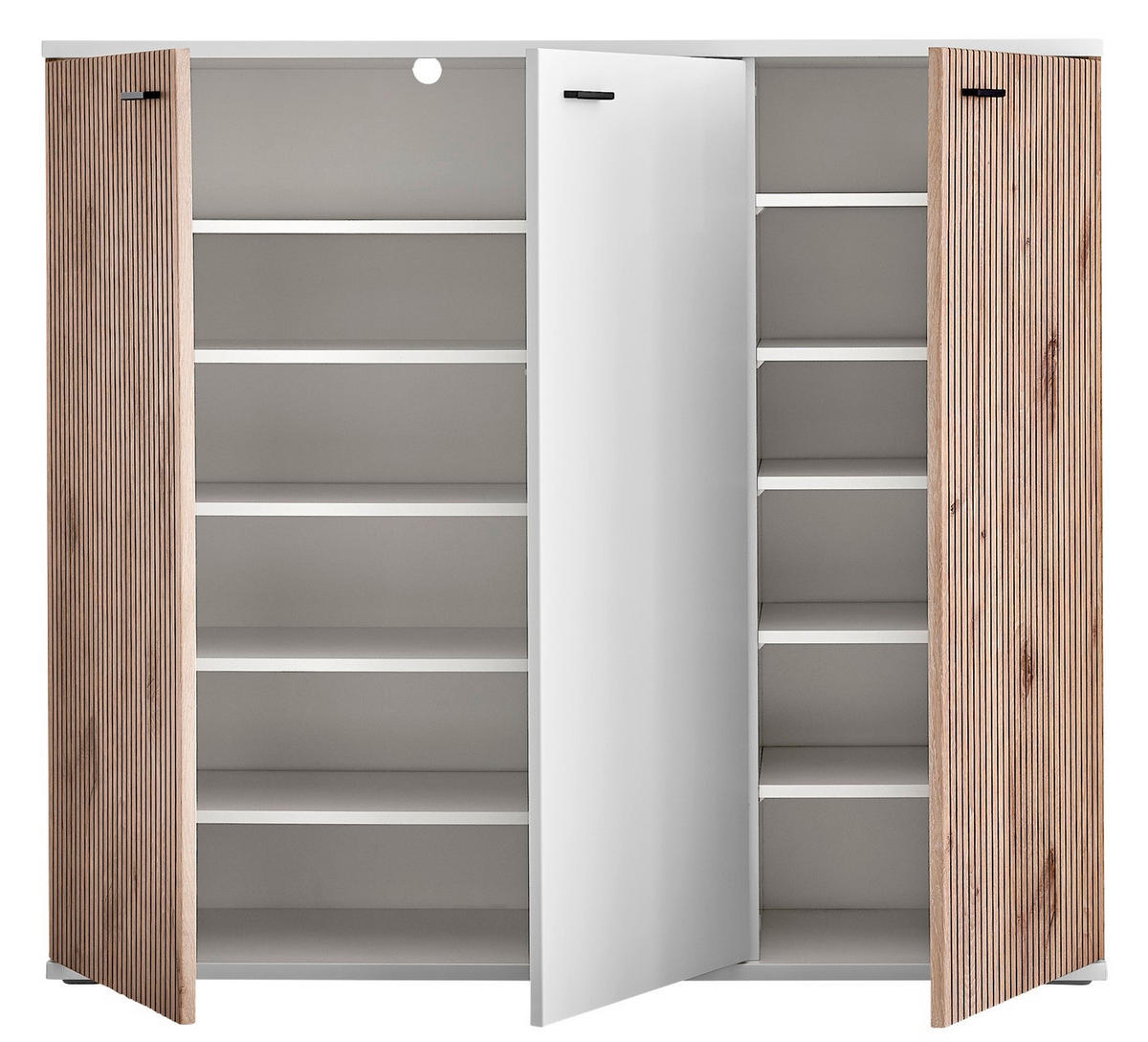 SCHUHSCHRANK  in 132/118/37 cm  - Weiss/Eichefarben, Design, Holzwerkstoff/Kunststoff (132/118/37cm) - Voleo