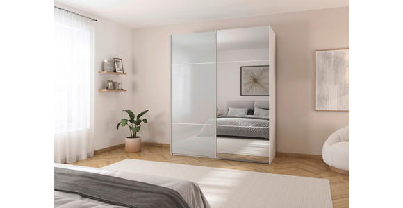 SCHWEBETÜRENSCHRANK 201/223/68 cm 2-türig Grau, Weiß - Weiß/Grau, KONVENTIONELL, Glas/Holzwerkstoff (201/223/68cm) - Novel