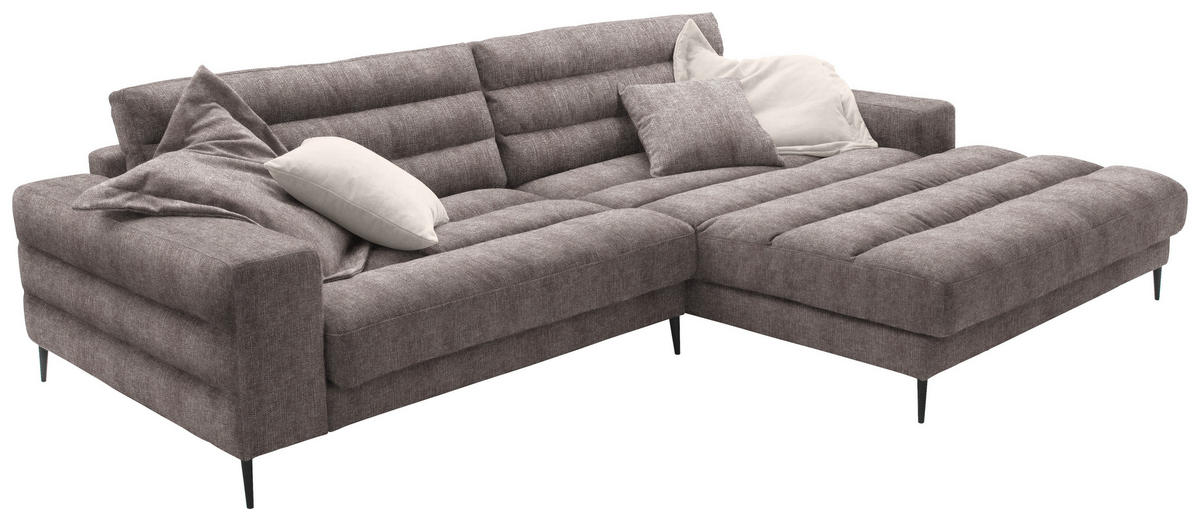 SEDEŽNA GARNITURA, gladka tkanina svetlo rjava  - svetlo rjava/črna, Design, kovina/tekstil (296/207cm) - Pure Home Lifestyle