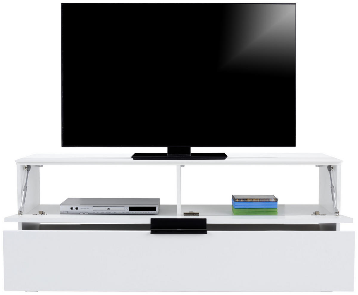 MEDIABÄNK vit  140/62/44 cm  - vit/svart, Modern, metall/trämaterial (140/62/44cm)