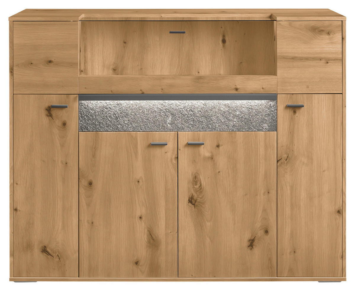 HIGHBOARD  in 153,5/122,1/43,8 cm  - Dunkelgrau/Eiche Artisan, Design, Glas/Holzwerkstoff (153,5/122,1/43,8cm) - SetOne by Musterring