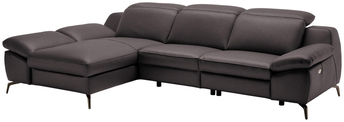 ECKSOFA in Echtleder Dunkelbraun  183/286 cm  - Dunkelbraun/Schwarz, Design, Leder/Metall (183/286cm) - Celina Home
